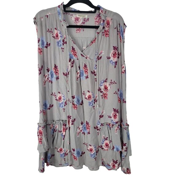 Living Doll Coqette Dress 1X Womens Plus Size Grey Floral Pullover Sleeveless - Picture 1 of 7